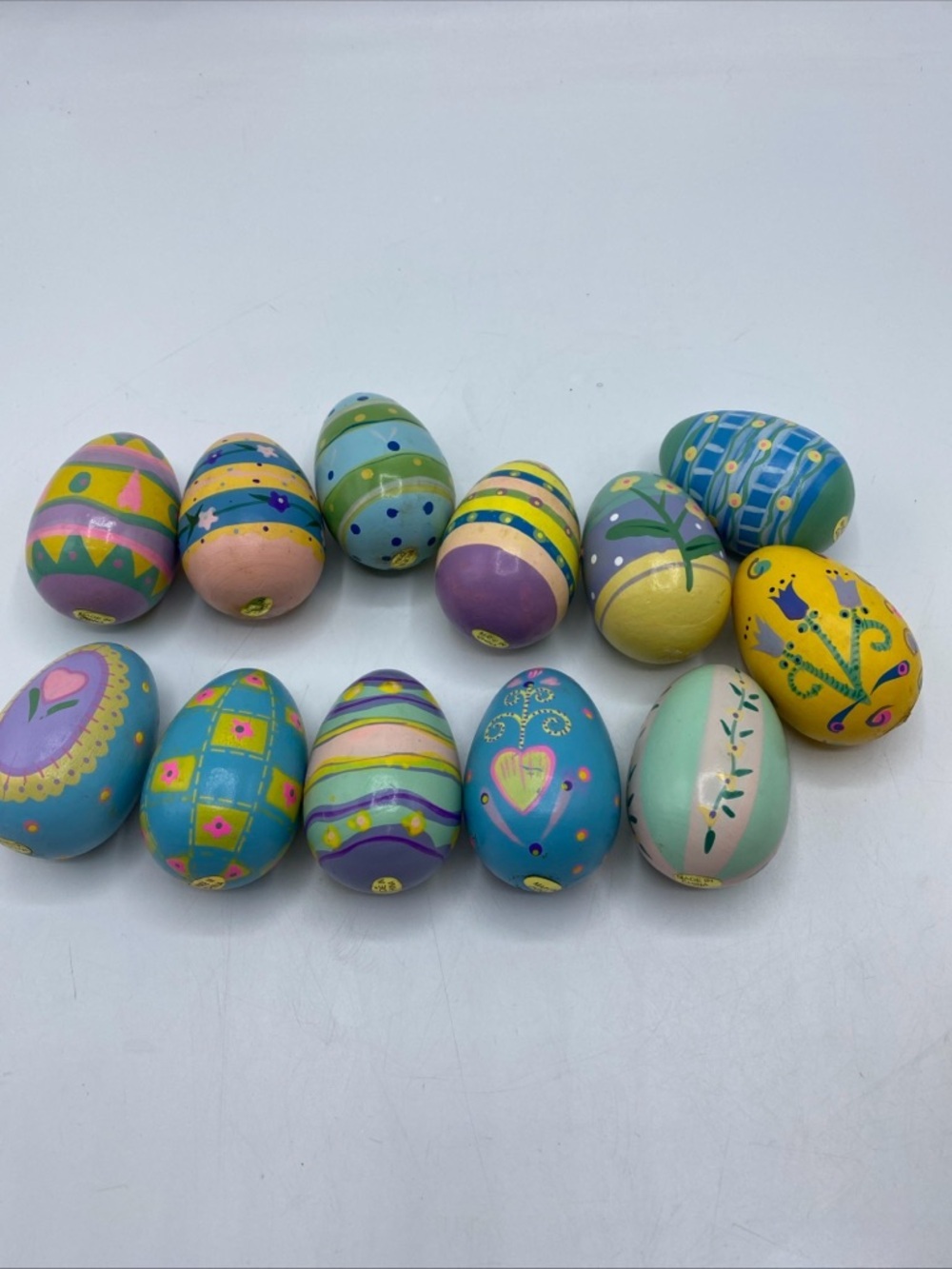 Vintage Lillian Vernon Hand Painted Wooden Easter Eggs Set Of 11 Cottage Core
